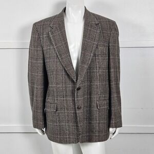 Robert Stock Mens 48L Brown Glen Plaid Two Button Blazer Sport Coat